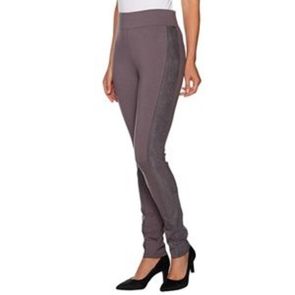 LOGO by Lori Goldstein Women's Faux Suede Side Stripe Gray Pull-On Pants Size S